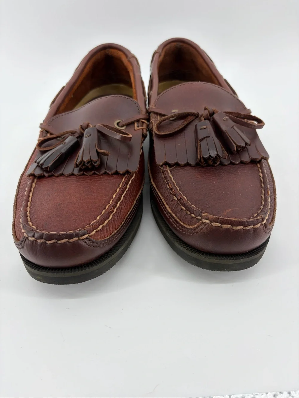 Sperry Top Siders Leather Brown Loafers Tassels Slip On Boat Shoes, Men Size 9.5